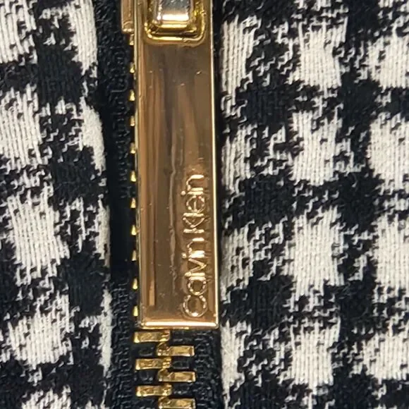 Calvin Klein Sheath Dress Size 12 Black White Houndstooth Sleeveless Zip - Picture 4 of 8